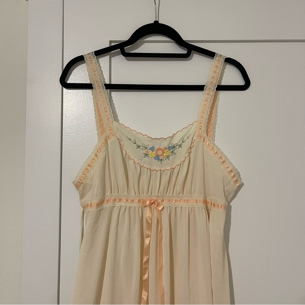 Cream and Peach Embroidered Nightgown